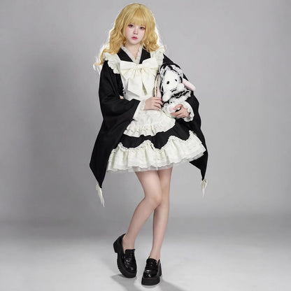 宵闇リボンの和風メイドワンピース・ハロウィン・コスプレ(M/L-LL/3L-4L/5L-6L)