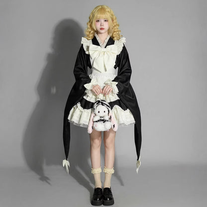 宵闇リボンの和風メイドワンピース・ハロウィン・コスプレ(M/L-LL/3L-4L/5L-6L)