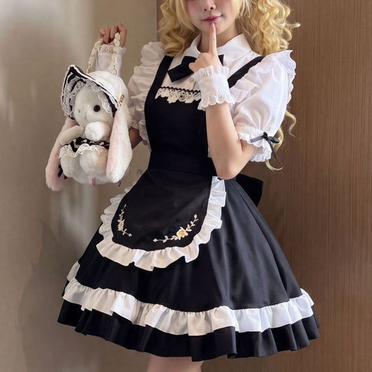 デイジー刺繍エプロンのメイド服・ハロウィン・コスプレ(M/L/LL/3L/4L/5L/6L)