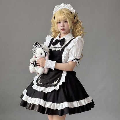 デイジー刺繍エプロンのメイド服・ハロウィン・コスプレ(M/L/LL/3L/4L/5L/6L)