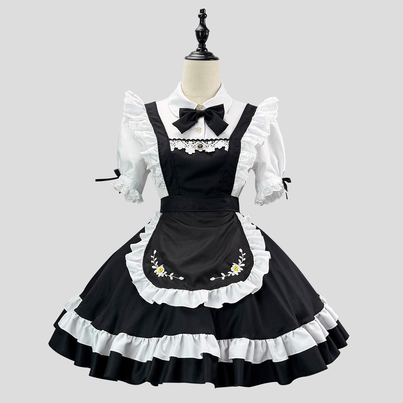 大きいサイズ レディース デイジー刺繍エプロンのメイド服・ハロウィン・コスプレ(M/L/LL/3L/4L/5L/6L)