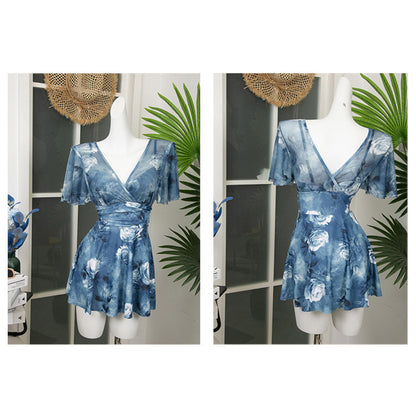 海辺ローズのフレアワンピース水着(L/LL/3L/4L/5L)