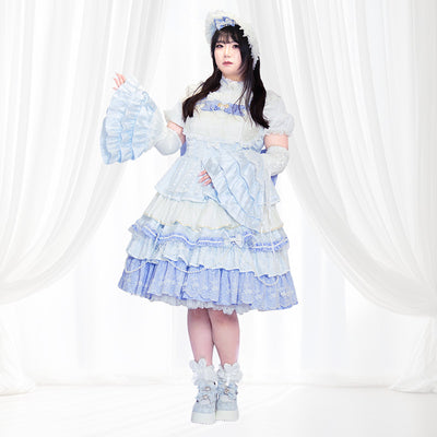 【予約】ローズブルーの祝福レースロリータワンピースドレスセット(3L/4L/5L)