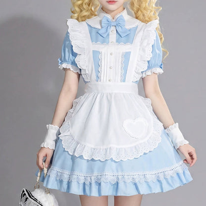 水色お給仕リボンメイドワンピース・ハロウィン・コスプレ(M/L/LL/3L/4L/5L/6L)