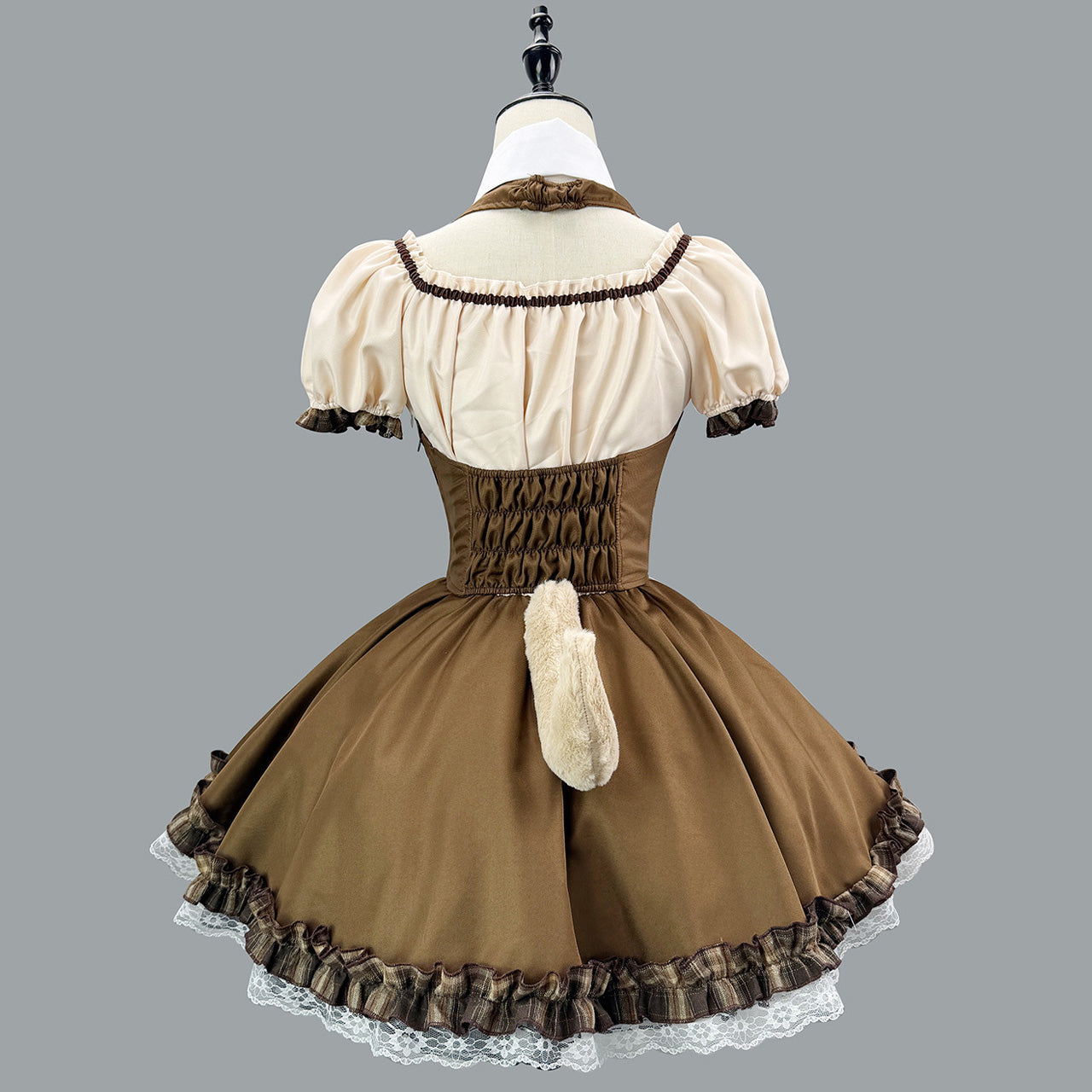 大きいサイズ レディース ブラウンチェックのワンちゃんメイドワンピ・ハロウィン・コスプレ(M/L/LL/3L/4L/5L/6L)