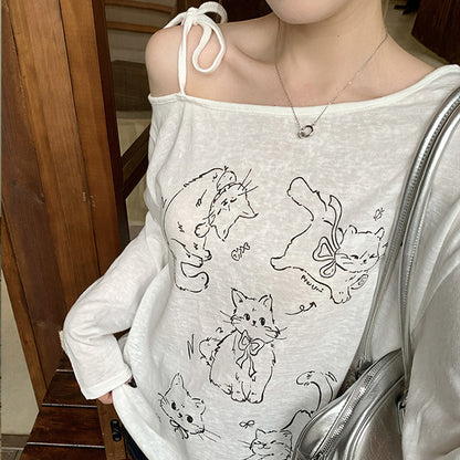 にゃんこ落書きオフショルTシャツ(L/LL/3L/4L/5L)