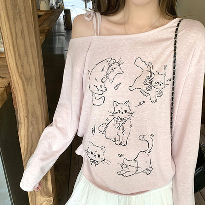 にゃんこ落書きオフショルTシャツ(L/LL/3L/4L/5L)