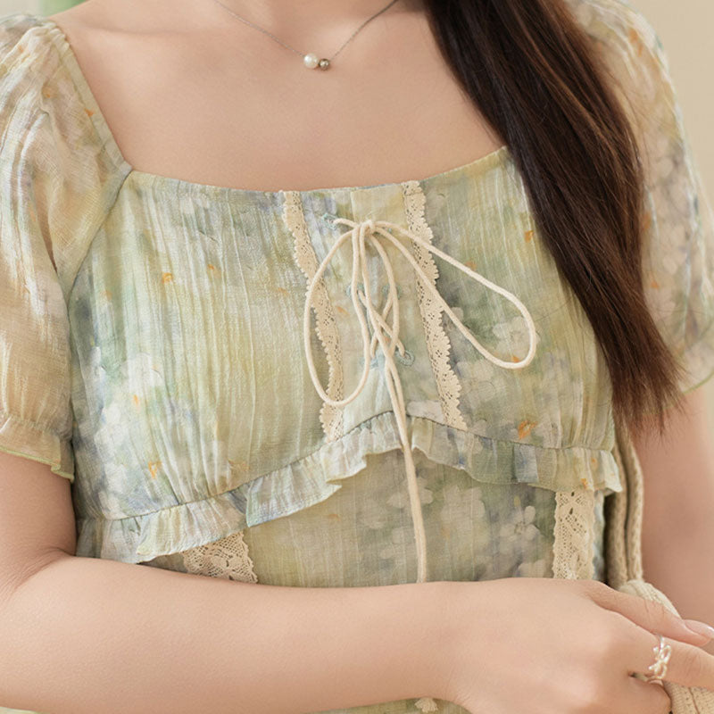 大きいサイズ レディース Sheer Feminine Mint Flower Dress (US 12/14/16/18/20)