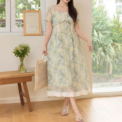 Sheer Feminine Mint Flower Dress (US 12/14/16/18/20)