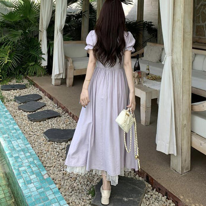 ラベンダーのクラシカル姫ロング丈ワンピース(L/LL/3L/4L/5L)
