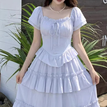 うたかたブルーの揺れ感ロングワンピース(L/LL/3L/4L/5L)