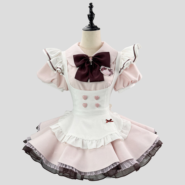 ハートボタンのショコラピンクメイドセット・ハロウィン・コスプレ(M/L/LL/3L/4L/5L/6L
