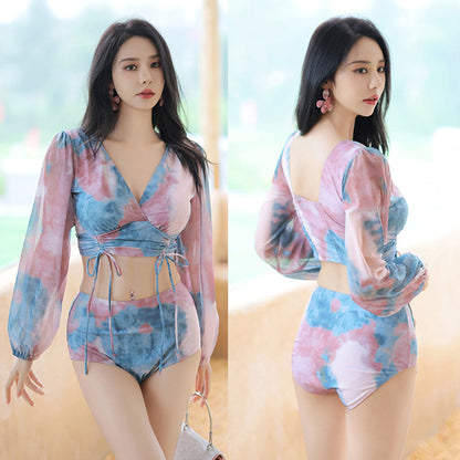 タイダイ柄シアー袖セパレートセットアップスイムウェア水着(L/LL/3L)