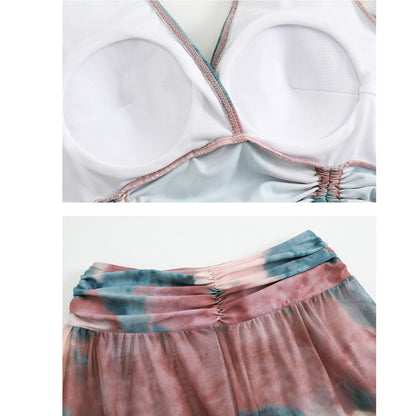 タイダイ柄シアー袖セパレートセットアップスイムウェア水着(L/LL/3L)