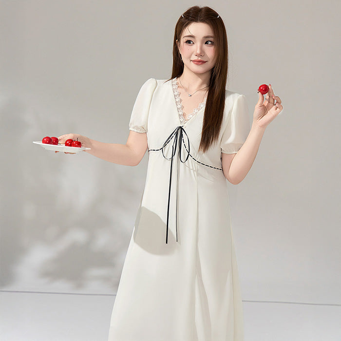 大きいサイズ レディース 白昼のレースライン美人ワンピース(LL/3L/4L/5L)