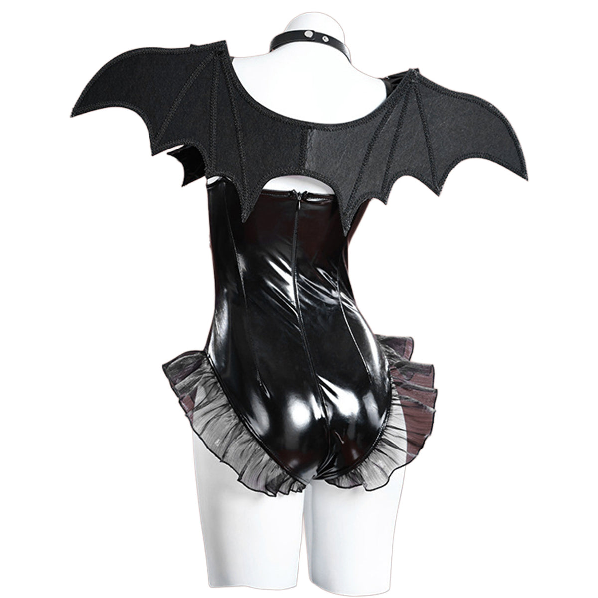 ハートチョーカー付き艶黒バットバニーボディスーツ/ハロウィン・コスプレ(LL/3L/4L)