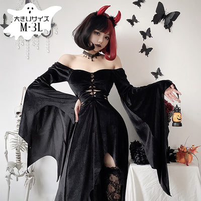 魔夜のベルベットウィング ロングコスチューム/ハロウィン・コスプレ(L/LL/3L)
