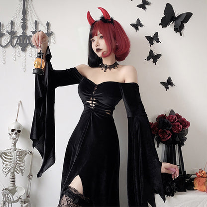 魔夜のベルベットウィング ロングコスチューム/ハロウィン・コスプレ(L/LL/3L)