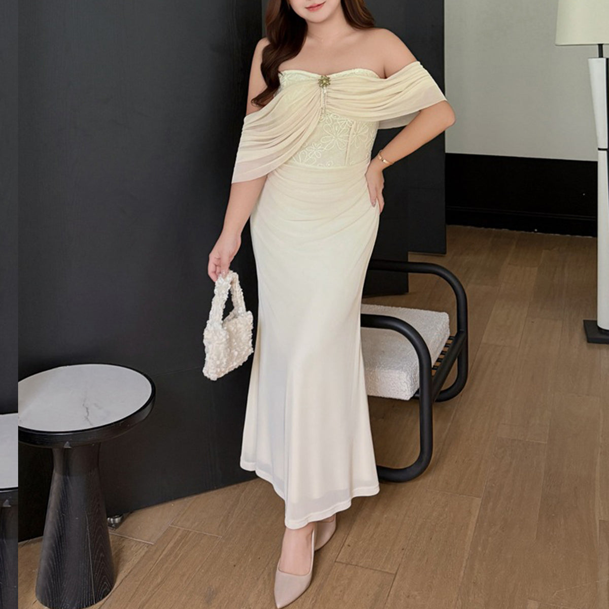 Jeweled Drape Lace Mermaid Dress (LL/3L/4L/5L)