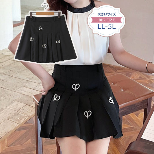 きらめきハートのブラックプリーツミニスカート(LL/3L/4L/5L)