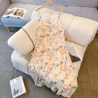 サマーブーケのリボンフレアキャミワンピース (3L/4L/5L/6L/7L)