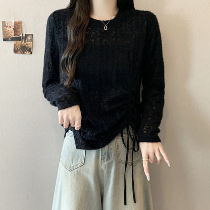 エアリーフラワー透かし編みロングトップス(L/LL/3L/4L/5L)