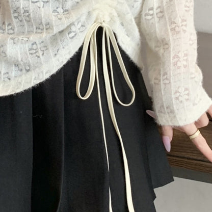 エアリーフラワー透かし編みロングトップス(L/LL/3L/4L/5L)