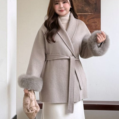 ふわり袖ファーの大人ショールカラーコート(LL/3L)
