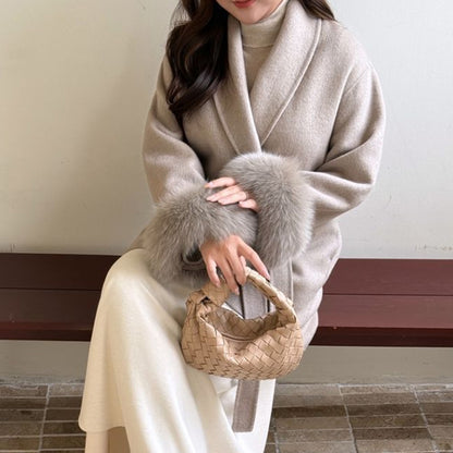 ふわり袖ファーの大人ショールカラーコート(LL/3L)