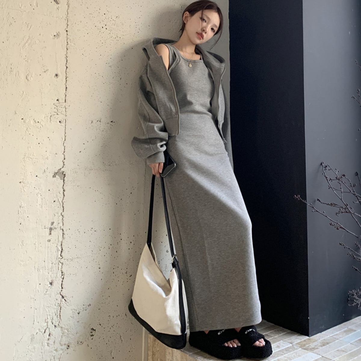 大人カジュアル フーディー×タンクロングワンピセット(L/LL/3L/4L/5L)