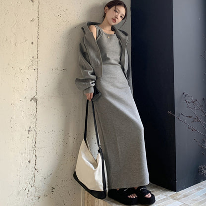 大人カジュアル フーディー×タンクロングワンピセット(L/LL/3L/4L/5L)