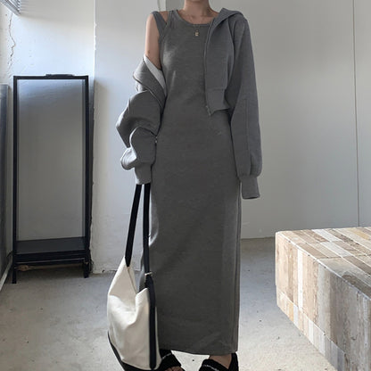 大人カジュアル フーディー×タンクロングワンピセット(L/LL/3L/4L/5L)