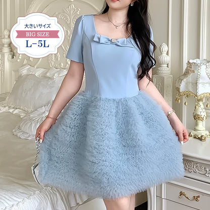 氷花リュクス・立体フリルリボンドレス/オケージョン・ワンピース(L/LL/3L/4L/5L)