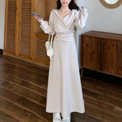 フードカシュクールトップス×キャミロングワンピ2点セット(L/LL/3L/4L/5L)