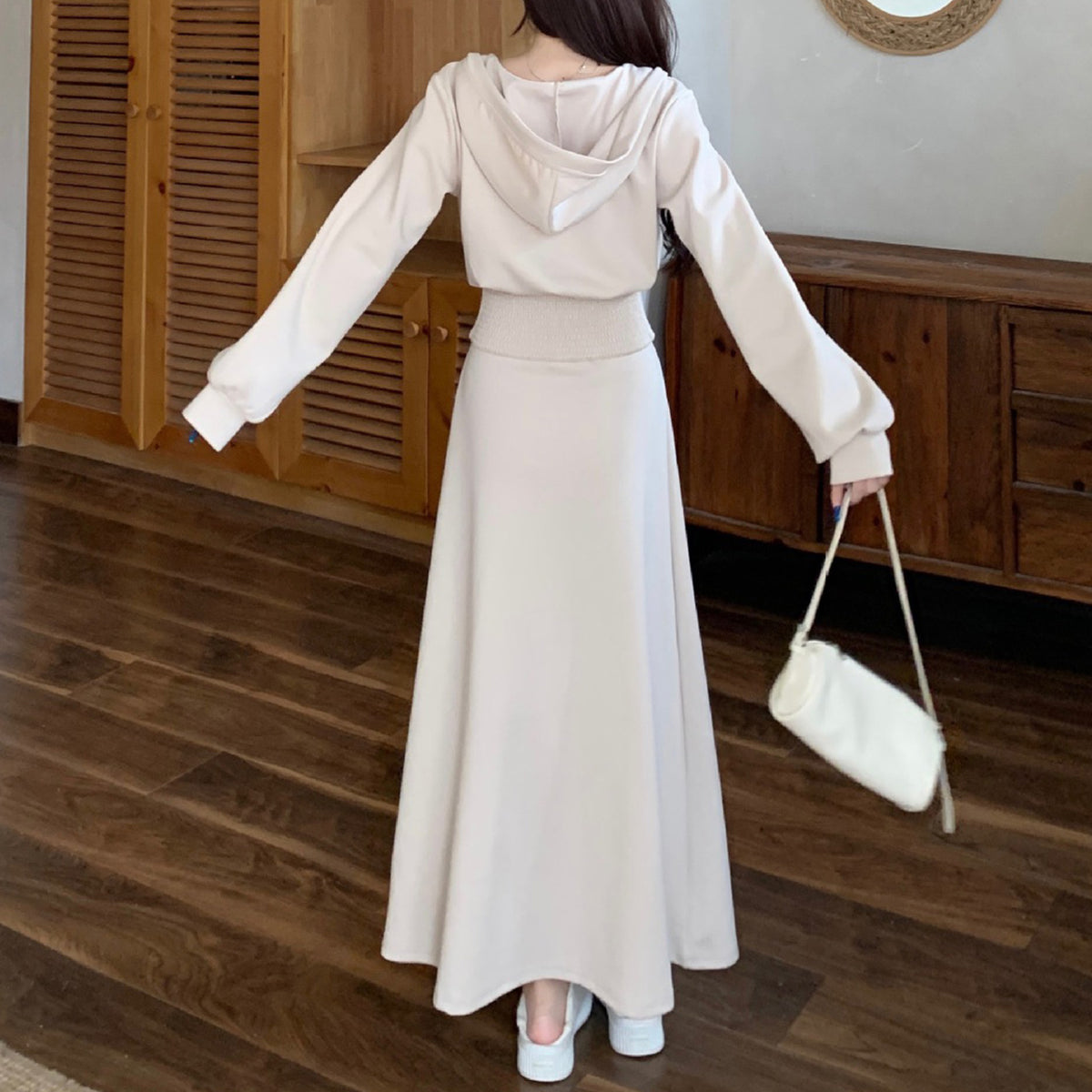大きいサイズ レディース フードカシュクールトップス×キャミロングワンピ2点セット(L/LL/3L/4L/5L)