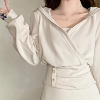 フードカシュクールトップス×キャミロングワンピ2点セット(L/LL/3L/4L/5L)
