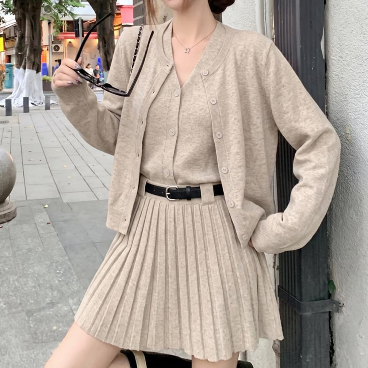 大きいサイズ レディース 大人ガーリーなニットカーデ×キャミワンピセット(L/LL/3L/4L/5L)