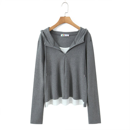 白裾レイヤードZIPパーカー×ロングフレアセット(LL/3L/4L/5L)