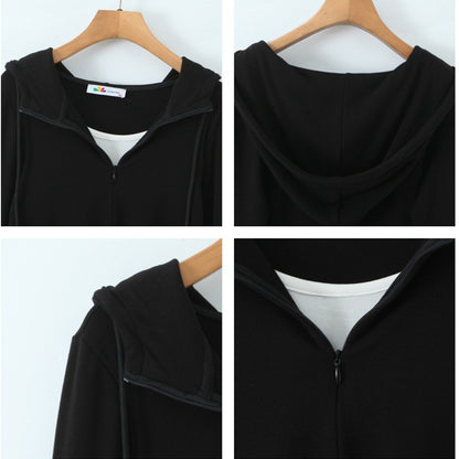 白裾レイヤードZIPパーカー×ロングフレアセット(LL/3L/4L/5L)