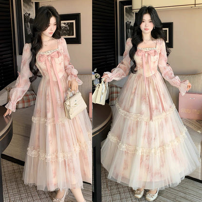 ロージーブーケ・チュールティアードロングワンピース(L/LL/3L/4L/5L)
