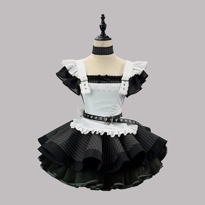 ハートバックルのクロスフリル・パンクメイドドレス・ハロウィン・コスプレ(M/L/LL/3L/4L/5L/6L)