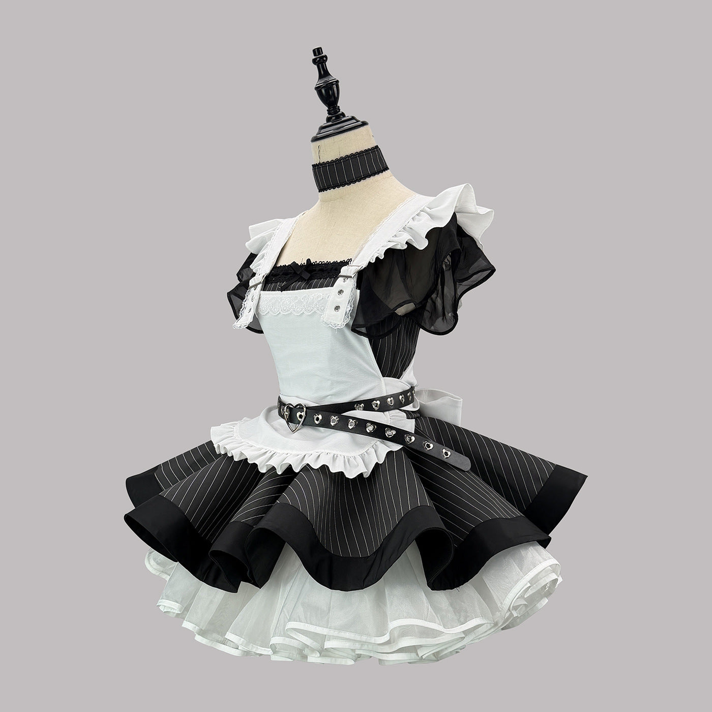 大きいサイズ レディース ハートバックルのクロスフリル・パンクメイドドレス・ハロウィン・コスプレ(M/L/LL/3L/4L/5L/6L)