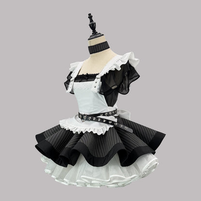 ハートバックルのクロスフリル・パンクメイドドレス・ハロウィン・コスプレ(M/L/LL/3L/4L/5L/6L)