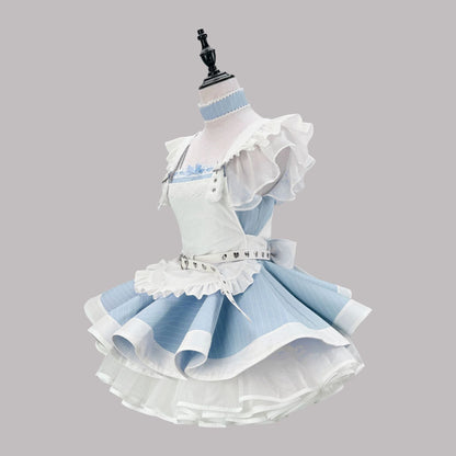 ハートバックルのクロスフリル・パンクメイドドレス・ハロウィン・コスプレ(M/L/LL/3L/4L/5L/6L)