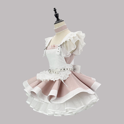 ハートバックルのクロスフリル・パンクメイドドレス・ハロウィン・コスプレ(M/L/LL/3L/4L/5L/6L)