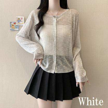 ニュアンス透け編みクルーネックカーディガン(L/LL/3L/4L/5L)