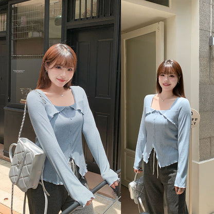 スクエアネック波打ちライン長袖トップス(LL/3L/4L/5L/6L)