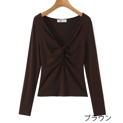 デコルテひと結びドレープ長袖トップス(LL/3L/4L/5L)