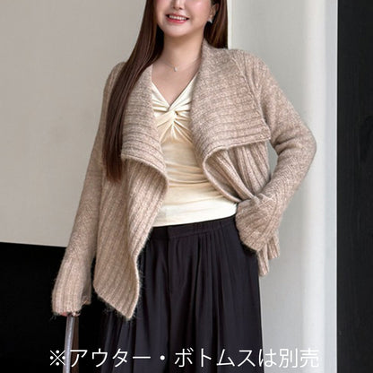 デコルテひと結びドレープ長袖トップス(LL/3L/4L/5L)