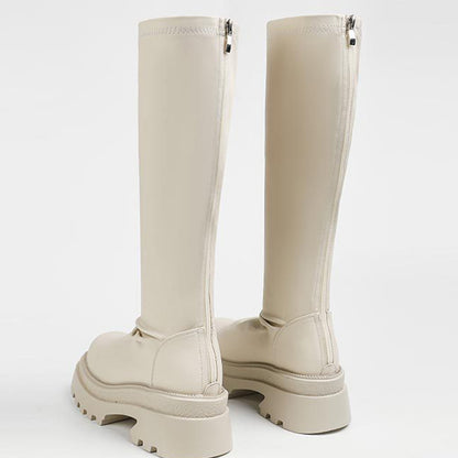 【ふくらはぎ＜Lサイズ＞42～46cm】ミニマル厚底ロングブーツ(ふくらはぎ大きいサイズ)